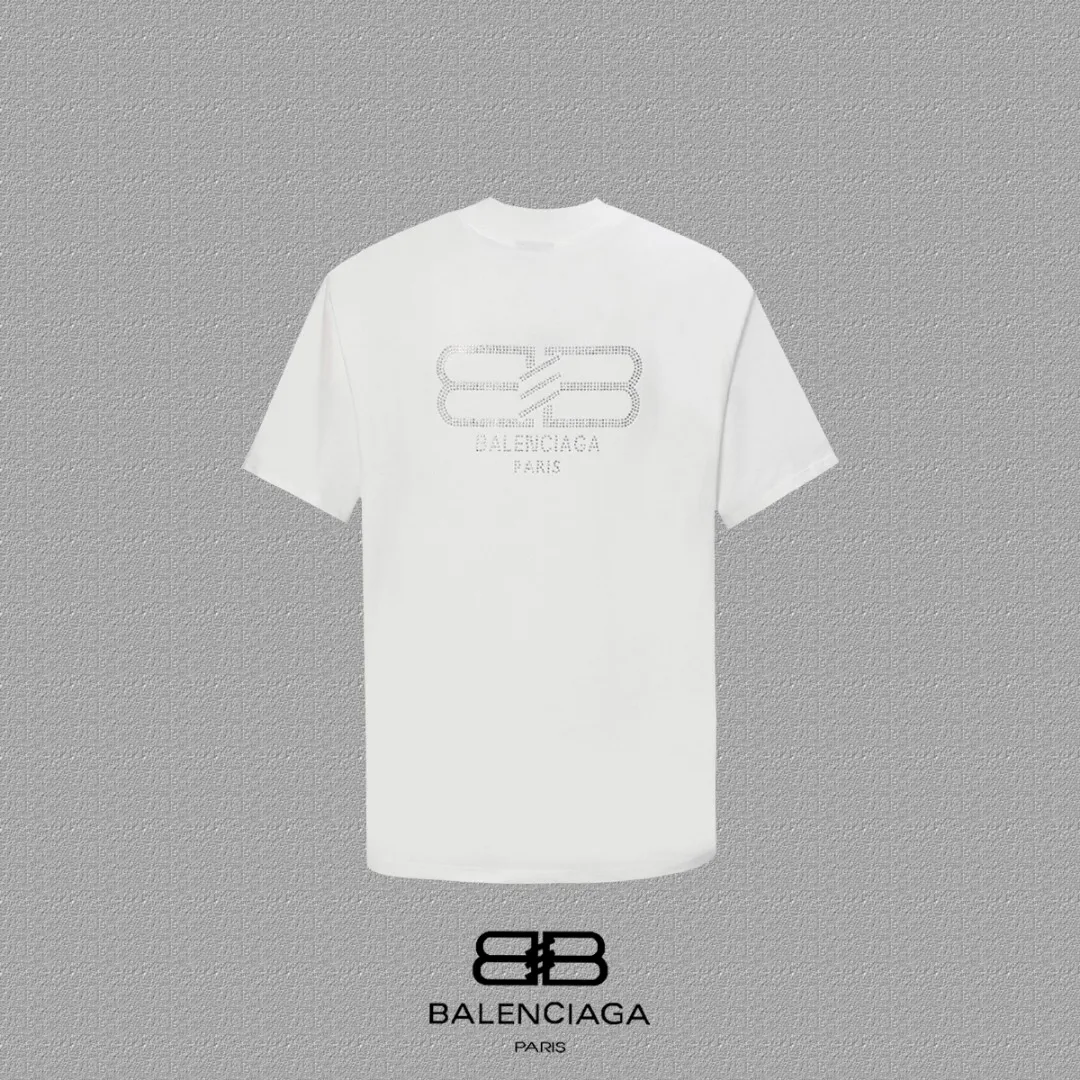 BALENCIAGA BB letter printed short-sleeved T-shirt, custom-woven and dyed 280g combed cotton fabric, zero color difference in threads, perfect details, different from the current version on the market, welcome to compare, Same Style for men and women, must-sell in the picture above Color: White Black Size: 1 2 3 4